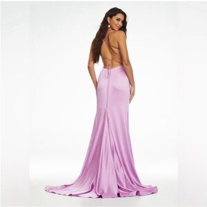 Ashley Lauren Spaghetti Strap Ruched Dress Style 11162 Lilac size 0